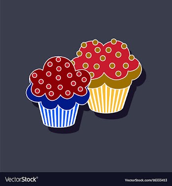 Sweet dessert in paper sticker cupcakes vector image