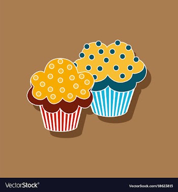 Sweet dessert in paper sticker cupcakes vector image