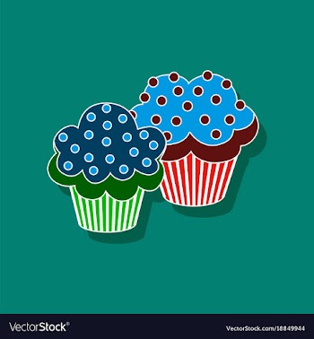 Sweet dessert in paper sticker cupcakes vector image