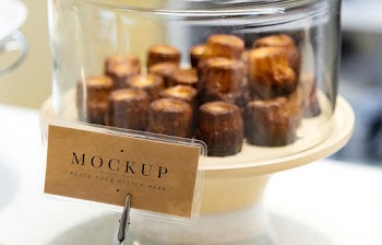 Sweet dessert on display with label | Free stock psd mockup - 555896