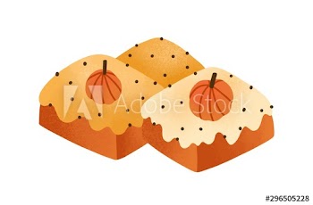 Sweet pumpkin cakes, pies flat vector illustration