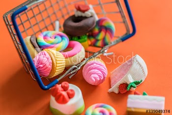 Sweets in a shopping basket