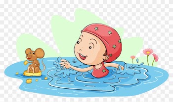 Swimming Cartoon Girl Illustration - Girl Swimming Stock Vector