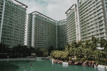 Swimming Pool Near High-rise Buildings