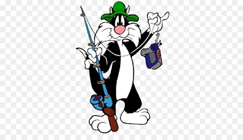 Sylvester Tweety Bugs Bunny Woody Woodpecker Cartoon - Black and white cat holding a fishing rod 