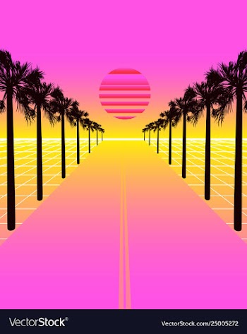Synthwave with dream road grid and palms vector image