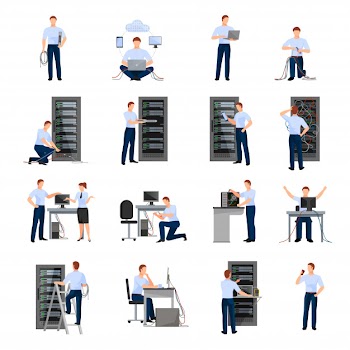 System administrator flat icons set Free Vector