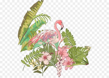 T-shirt Flamingo - Hand-painted flowers 