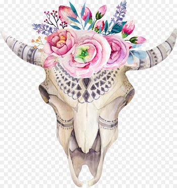 T-shirt Skull Flower Boho-chic Illustration - Bohemian watercolor painted bones Sheepshead ethnic pattern 