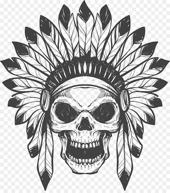 T-shirt Skull War bonnet Feather Native Americans in the United States - Vector Handprinted Indian Skeleton 