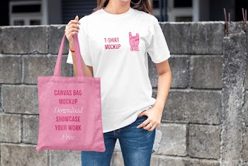 T-Shirt with Canvas Bag Mockup