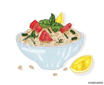 Tabbouleh salad in bowl isolated on white background