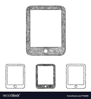 Tablet icon set - sketch line art vector image
