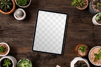 Tablet png screen mockup on plant parent… | Free stock illustration | High Resolution graphic