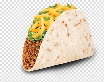 Taco with vegetable and meat , Taco Bell Burrito Calorie Food, TACOS transparent background PNG clipart