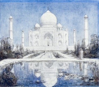 Taj Mahal bij maanlicht (1877&ndash;1932) drawing in high resolution by Marius Bauer. Original from The Rijksmuseum. Digitally enhanced by rawpixel.