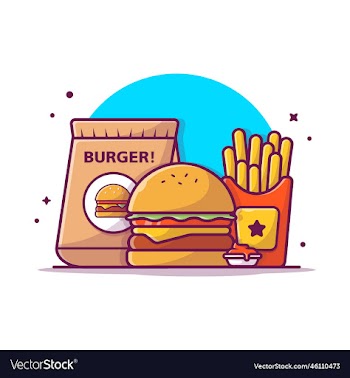 take away burger french fries with sauce cartoon