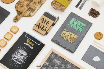 Take away food mockup with various objects Free Psd
