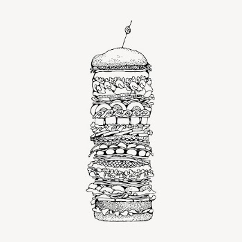 Tall hamburger hand drawn clipart, | Free Vector - rawpixel