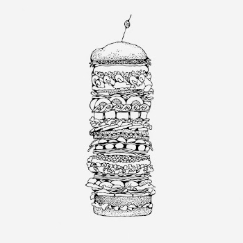 Tall hamburger hand drawn illustration. | Free Photo - rawpixel