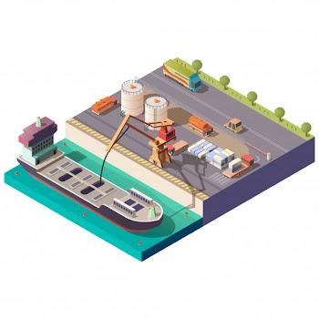 Tanker ship loading in port isometric Free Vector