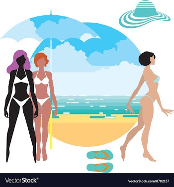 Tanned girl in a swimsuit on the beach vector image