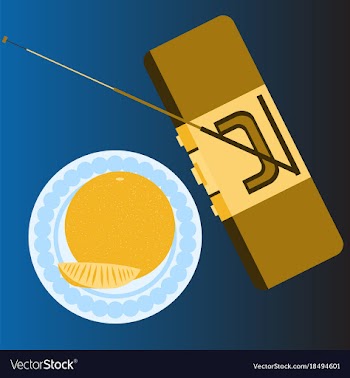 Tape recorder and orange top angle view flat vector image