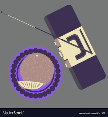 Tape recorder and orange top angle view flat vector image
