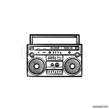 Tape recorder with radio hand drawn outline doodle icon