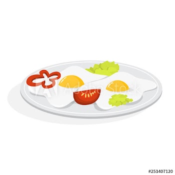 Tasty fried eggs with tomato for breakfast