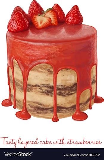  					Tasty layered cake with strawberries vector image														