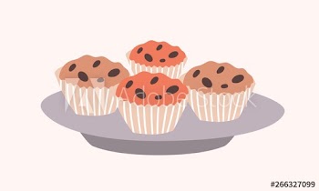 Tasty sweet cupcakes with chocolate chips lying on plate isolated on light background
