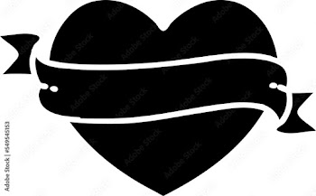 tattoo in black outline style of a heart and banner