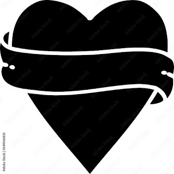 tattoo in black outline style of a heart and banner