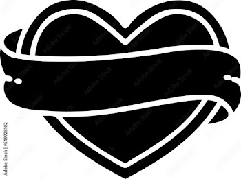 tattoo in black outline style of a heart and banner