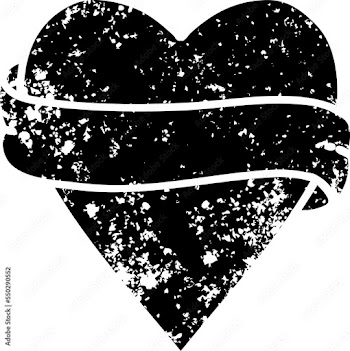 tattoo in black outline style of a heart and banner