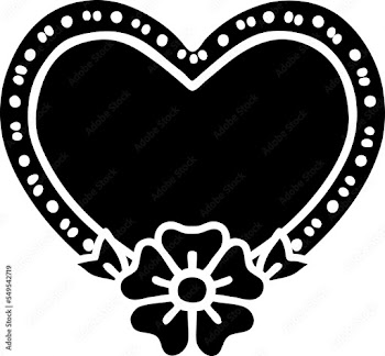 tattoo in black outline style of a heart and flower