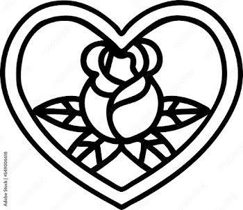 tattoo in black outline style of a heart and flowers