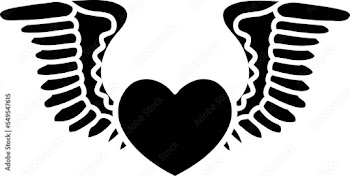 tattoo in black outline style of a heart with wings