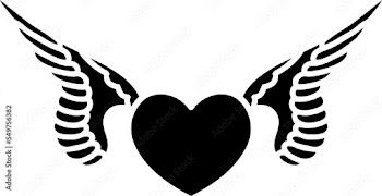 tattoo in black outline style of a heart with wings