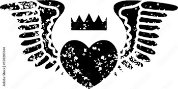 tattoo in black outline style of a heart with wings