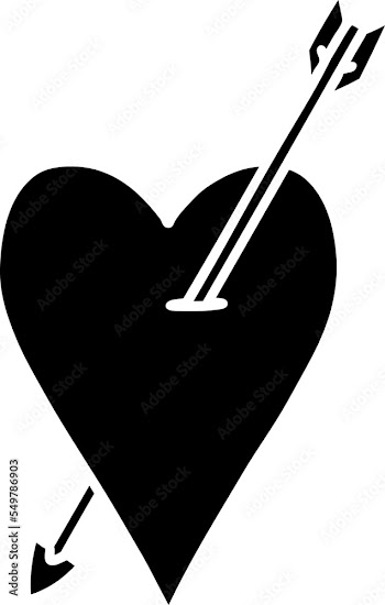 tattoo in black outline style of an arrow and heart