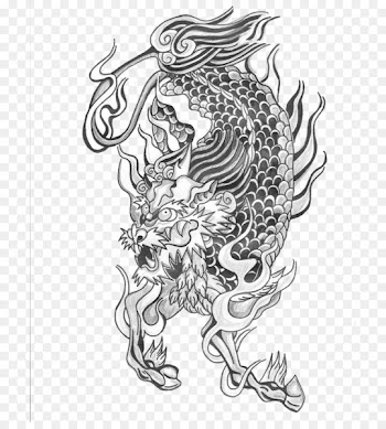 Tattoo Qilin Chinese dragon Unicorn Pixiu - Hand-painted black and white unicorn pattern 