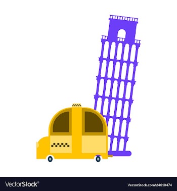 Taxi and leaning tower of pisa icon vector image