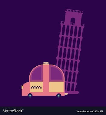Taxi and leaning tower of pisa icon vector image