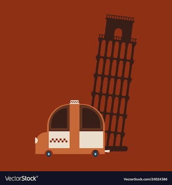 Taxi and leaning tower of pisa icon vector image