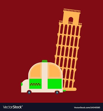 Taxi and leaning tower of pisa icon vector image