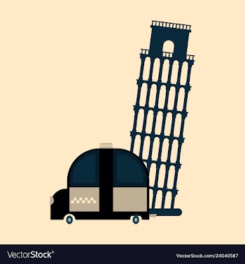 Taxi and leaning tower of pisa icon vector image
