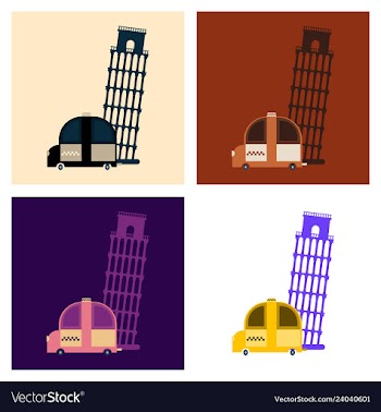 Taxi and leaning tower of pisa icon vector image