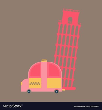 Taxi and leaning tower of pisa icon vector image